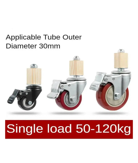 Four Pack 2 Inch Caster Wheels With Brakes For Stainless Steel Furniture, 30 mm Tube, universal swivel casters, single load 50-120kg
