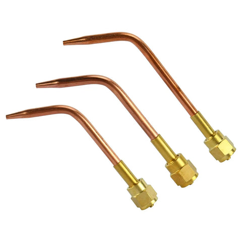Three brass welding tips from 12 Piece Oxygen And Acetylene Torch Kit For Welding And Cutting Pro Grade Gas Welder Tool Set With Safety Goggles