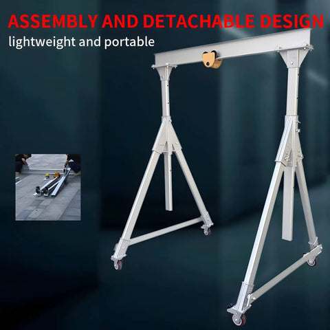 Lightweight Aluminum Alloy Gantry Crane, Portable Shop Lift Crushing 4400 Lbs Loads, adjustable height, detachable design with wheels