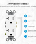 Heavy Duty Decorator Receptacle Outlet 20 Amp 125 Volt Tamper Resistant Grounding UL Listed White 50 Pack