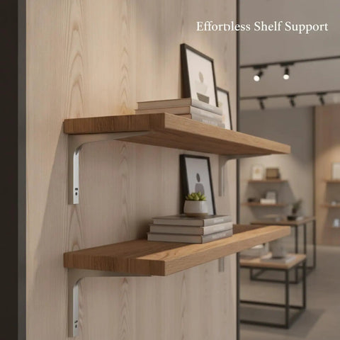 Sturdy Stainless Steel Shelf Bracket For Vertical Track Systems Ideal For Closet And Pantry Storage, Silver Finish supporting wood shelves
