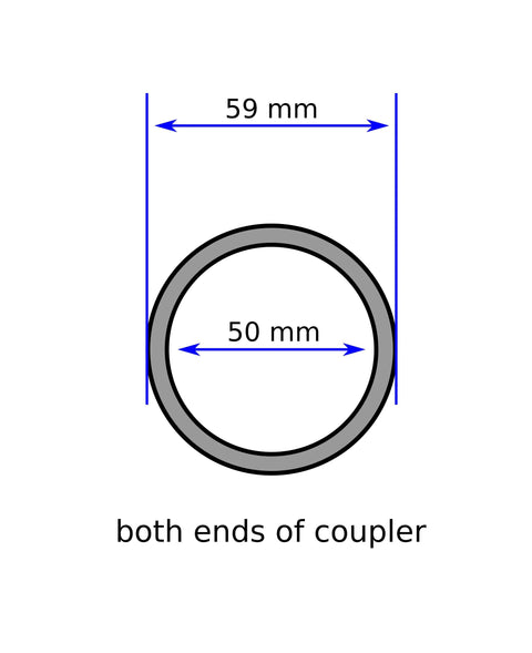Front view of black vacuum tube hose coupler; outer diameter 2.2 in (59 mm), inner diameter 2.0 in (50 mm).