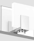 Close-up of Over Mirror Vanity Lights Three Light Modern Chrome Fixture for Bathroom Stainless Steel Frame with Acrylic Shade