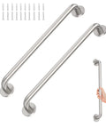Heavy Duty 24 Inch Brushed Nickel Grab Bars For Bathroom Safety, Solid One Piece Construction With Rust Resistant Finish And Effortless Install, Hella Sturdy Wall Mounted Hand Support, 2 Pack, showcasing two brushed nickel grab bars with installation hardware.