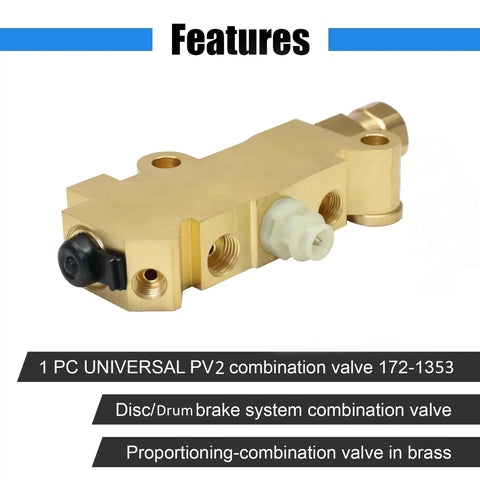 Premium Solid Brass Disc And Drum Brake Proportioning Valve PV2 Style with 1/2 and 7/16 inch ports for Chevy Classic Car and Truck Buick Resto Mod Hot Rod