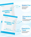 Hearing aid cleaning wipes, two alcohol-free sachets, large 4.7 by 6 in, 200 count