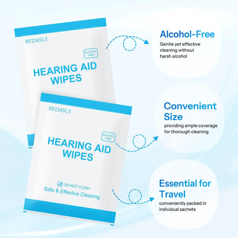 Hearing aid cleaning wipes, two alcohol-free sachets, large 4.7 by 6 in, 200 count