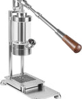 Grab And Go Hand Pressed Portable Espresso Maker With Solid Wood Handle compatible with 58 mm portafilter, stainless steel frame.