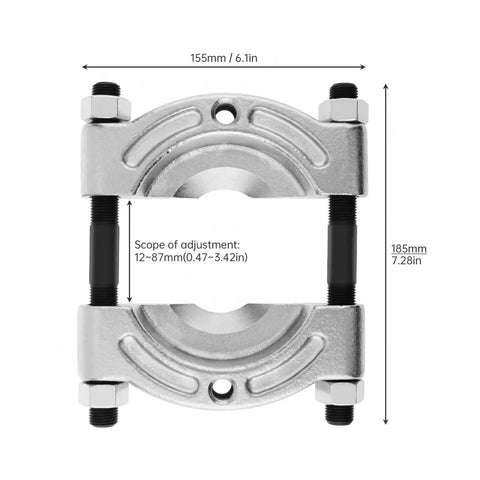 Bearing Separator And Remover Tool Size A showing dimensions, metal construction, and adjustment range for Die Forging And Auto Maintenance.