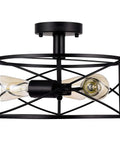 Dope 3 Light Semi Flush Mount Ceiling Light Industrial Black Metal Farmhouse Style Fixture with exposed bulbs