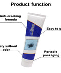 Tube of 3 In 1 Wall Repair Kit Spackle Paste With Scraper For Quick Hole And Crack Fix On Drywall, labeled with features.