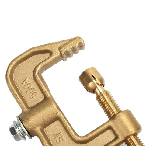 Close-up of 500A Brass G Style Welding Ground Clamp Universal Earth Clamp showing reinforced screw detail.
