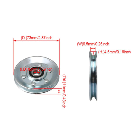 Heavy Duty 73x10mm Iron Cable Pulley With V Shape Wheel Bearing Idler Quiet Steel Load Bearing Up To 215KG dimensions