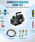 Pro Grade Vacuum Pump Kit With 4 Way Manifold Gauge And Leak Detector For Auto AC Service, One Third HP Single Stage Pump, R134a Taps