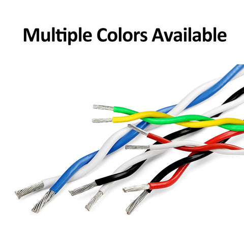 100 Ft Heavy Hitter Twisted Pair Wire Cable With Tinned Copper Cores And Fep Insulation 600V Rated in blue, green, red, black, white, yellow.