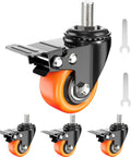 Heavy Duty 2 Inch Swivel Caster Wheels With Half Inch Stem 13 UNC Locking Casters Set Of Four For Cart And Furniture Quiet Industrial Castors Built For Smooth Moves And Easy Maneuvering, orange wheel