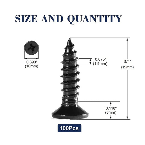 Real-Deal Heavy Duty Size 12 X 3/4 Inch Wood Screws 100 Piece Pack Self Tapping 304 Stainless Steel Flat Phillips Heads black oxide coated dimensions