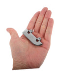 Heavy Duty Stainless Steel Sliding Door Bottom Wheel Set 4 Piece Track Rollers in hand, showcasing size and material.