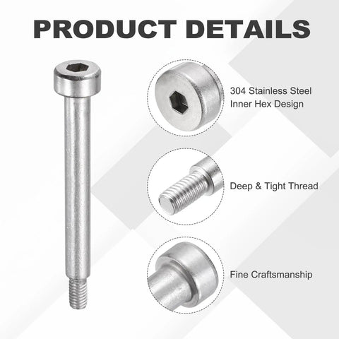 Rock Solid 16 Pcs 304 Stainless Steel Shoulder Bolts With Hex Socket M3x0.5 Thread showcasing hex design and tight thread detail.