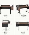 61 Inch Electric Adjustable Standing Desk With Two Smooth Glide Drawers And Latched Storage Cabinet Dual Drip Proof Cup Holders Heavy Duty Steel Frame Quiet Motor front view