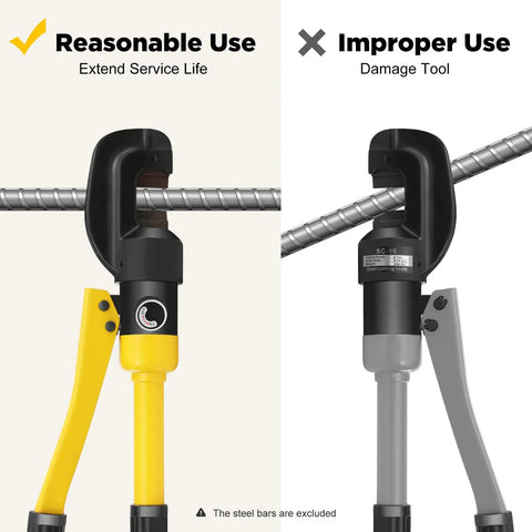 Comparison of proper and improper use of 8 Ton Hydraulic Rebar Cutter With Case Portable Steel Bar Cutter For Construction