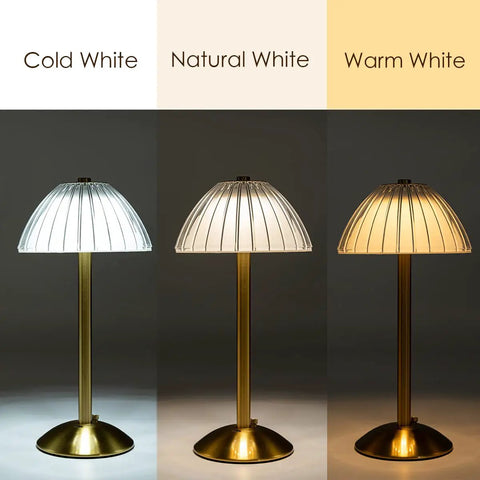 Cordless Gold Table Lamp for Home and Dining Rooms USB Rechargeable 12 Inch Brass LED Lamp with Built In Dimmer and 3 Color Modes
