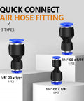 Push To Connect Reducer Fittings Kit, 20 Piece Air Hose Quick Connect Set With 1/4 OD x 3/8, 5/16, 1/8 OD Sizes