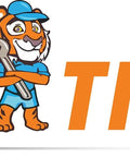 Big Tiger Parts logo featuring a cartoon tiger in a blue outfit holding a wrench.