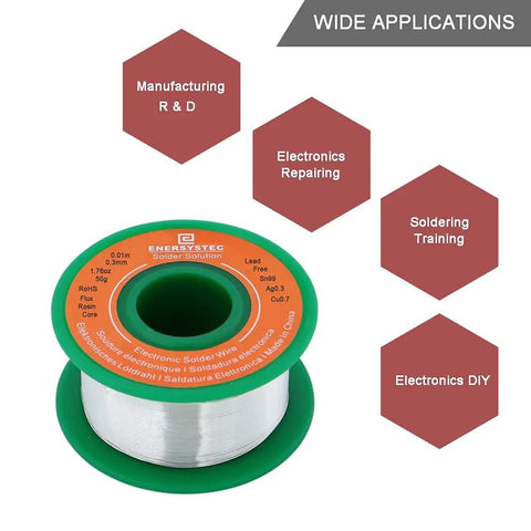 Ultra Thin Solder Wire 0.01 Inch 0.3 mm Rosin Core Flux Lead Free Sn99 Ag0.3 Cu0.7 50G Spool for electronics applications