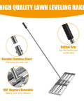 48 Inch Wide Lawn Leveling Rake With 52 To 78 Inch Adjustable Telescopic Handle Heavy Duty Stainless Steel Leveler Tool For Dirt Soil Grass Golf Course Farm And Garden