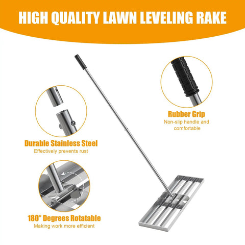 48 Inch Wide Lawn Leveling Rake With 52 To 78 Inch Adjustable Telescopic Handle Heavy Duty Stainless Steel Leveler Tool For Dirt Soil Grass Golf Course Farm And Garden