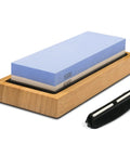 Double Sided Knife Sharpener Kit 1000 6000 Grit with Slip Resistant Bamboo Base and Angle Guide, front view
