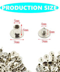 Knockout Silver Chicago Binding Screws M5 X 6Mm Nickel Plated Flat Head Rivet Set sizes, showing 5mm and 6mm dimensions.