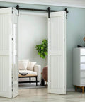Installed Heavy Duty 48 Inch Bi Folding Sliding Barn Door Hardware Kit With Wall Mount Rollers For Four 11 Inch Bifold Doors