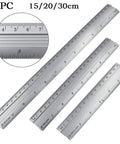 Dual Scale Aluminum Straight Ruler With Metric And Imperial Measurements, available in 15cm, 20cm, or 30cm sizes, detail view
