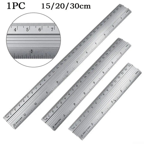 Dual Scale Aluminum Straight Ruler With Metric And Imperial Measurements, available in 15cm, 20cm, or 30cm sizes, detail view