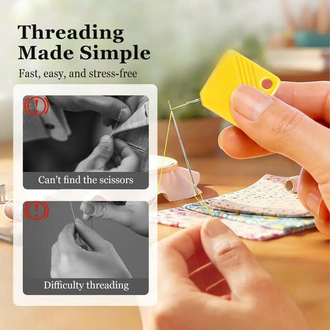 Automatic Needle Threaders for Hand Sewing and Sewing Machines, Easy Self Threader Tool Set That Fits All Needle Sizes, showing usage