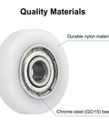 8 Pack Heavy Duty Nylon Ball Bearings 3X15X4mm Mini Roller Idler Guide Pulley With ABEC 1 Precision Rating close-up showing durable nylon and chrome steel bearing.