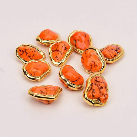 Stylish Freeform Orange Turquoise Spacer Beads With Dope Gold Electroplated Shine For Crafting Head Turners And Leveling Up Your Personal Style Game And Craft Projects