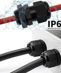 20 Pack Black Plastic Waterproof Cable Glands M20x1.5 For 6 To 11mm Cables, Tough IP67 IP68 Rated Seals, shown in use