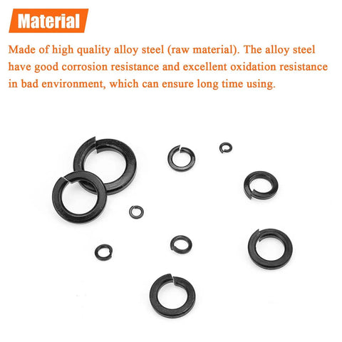 Assorted 50 Pack 8.8 Grade Alloy Steel M12 Split Lock Washers, Spring Lock Washers For Screws And Bolts, Heavy Duty Jobsite Grade Black Finish
