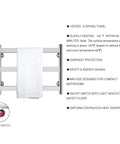 Three Bar Towel Warmer Dryer For Bathroom Wall Mounted Plug In Towel Heater In Brushed Stainless Steel Energy Efficient 60W shown with towel