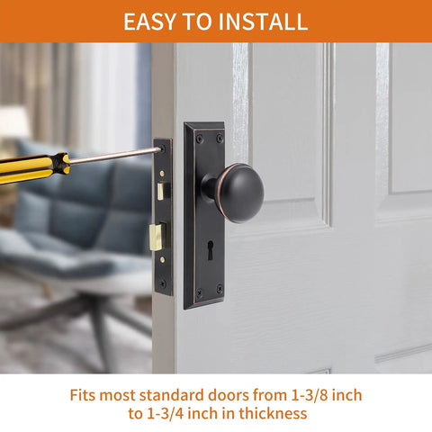 Antique Style Mortise Lock Set for Interior Doors With Privacy Lock, easy installation on door, oil rubbed bronze finish