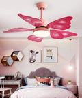Chill Breeze Whisper Quiet Ceiling Fan With Remote And Built In Light, Compact Shape in pink butterfly design for bedroom ambiance.