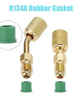 100 Pack Rubber Gasket Replacement Kit For Automotive HVAC O Ring Seals Fits One Quarter Inch Quick Coupler Hoses And Manifold Repair R134A And R410A Refrigerant Systems, showing brass connectors and green rubber gaskets.