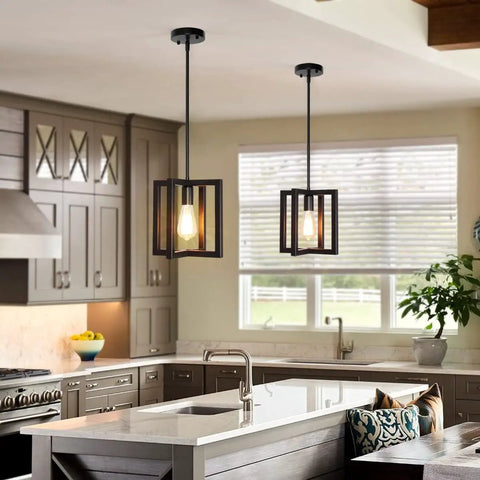 Cool Modern Square Pendant Light For Kitchen Island 1 Light Farmhouse Ceiling Fixture Adjustable Hanging Chandelier For Dining Room Hallway Entryway Black Finish Ideal For Bar Counter Island Kitchen Breakfast Nook And Living Areas