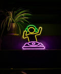 Neon Sign For Bar And Man Cave USB Powered Dimmable LED Neon Light Wall Decor Cute Anime Style Neon Sign For Bar Party And Home Decor And Bedroom Vibe with DJ figure in DJ-yellow neon on acrylic backboard.