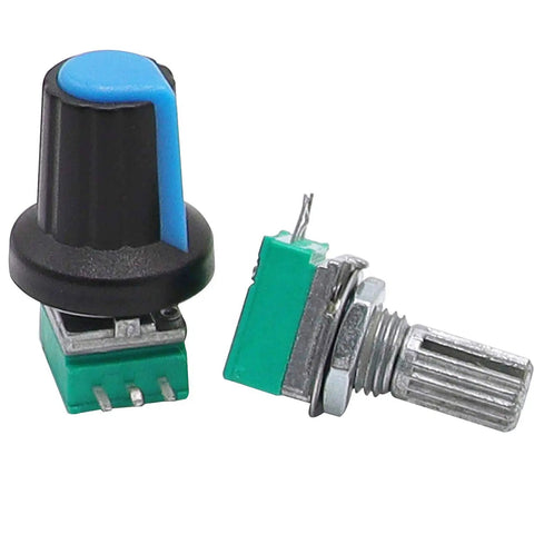 Ten Pack 10K Potentiometer Kit With Knurled Shaft, Top Adjustment, Three Pin Rotary Linear Potentiometer RK097N-3-10K Style