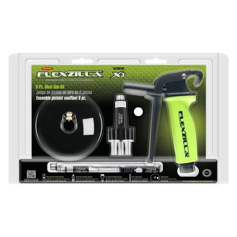 Ergonomic 6 Piece Blow Gun Kit With Variable Flow Trigger For Precise Air Control In Green Finish X3 Gun Bodies Easy Storage And Durable Construction AG1200FZKIT Pro Grade packaging