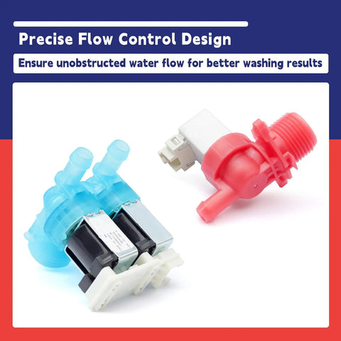Solid Washer Cold And Hot Water Inlet Valve Set No Sweat Drop In Fit For Whirlpool Appliances Replaces W11688994 W11688995 showing two valve types.